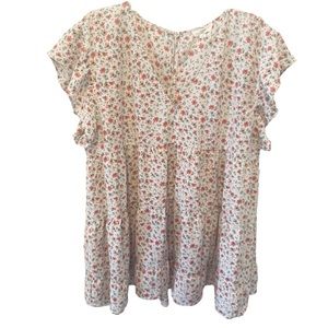 Entro Women’s Summer Top. Tiered Design. Flutter Sleeve. Floral. 2X Plus